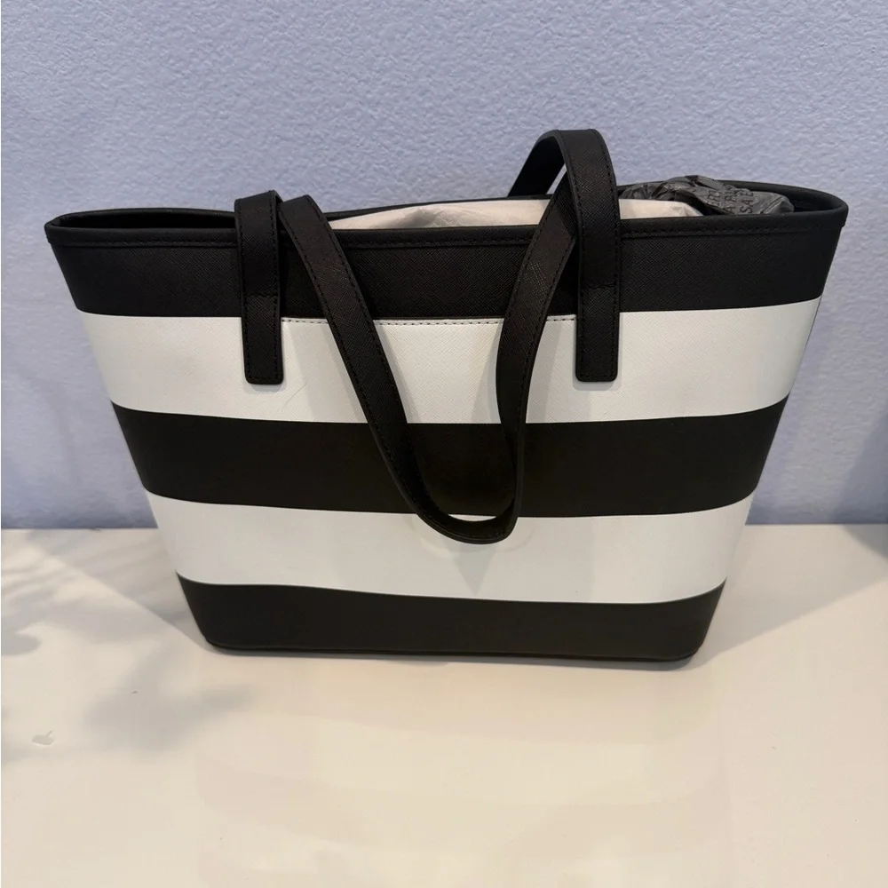 Michael Kors Black and White Striped Tote - Picture 2 of 8